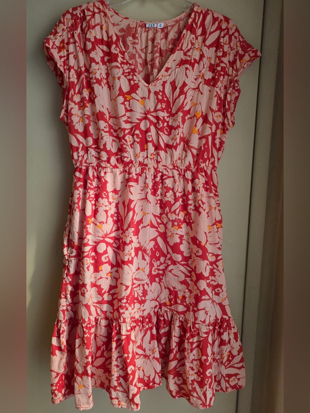 Floral V-Neck Short Sleeve Sundress - Pink & Coral